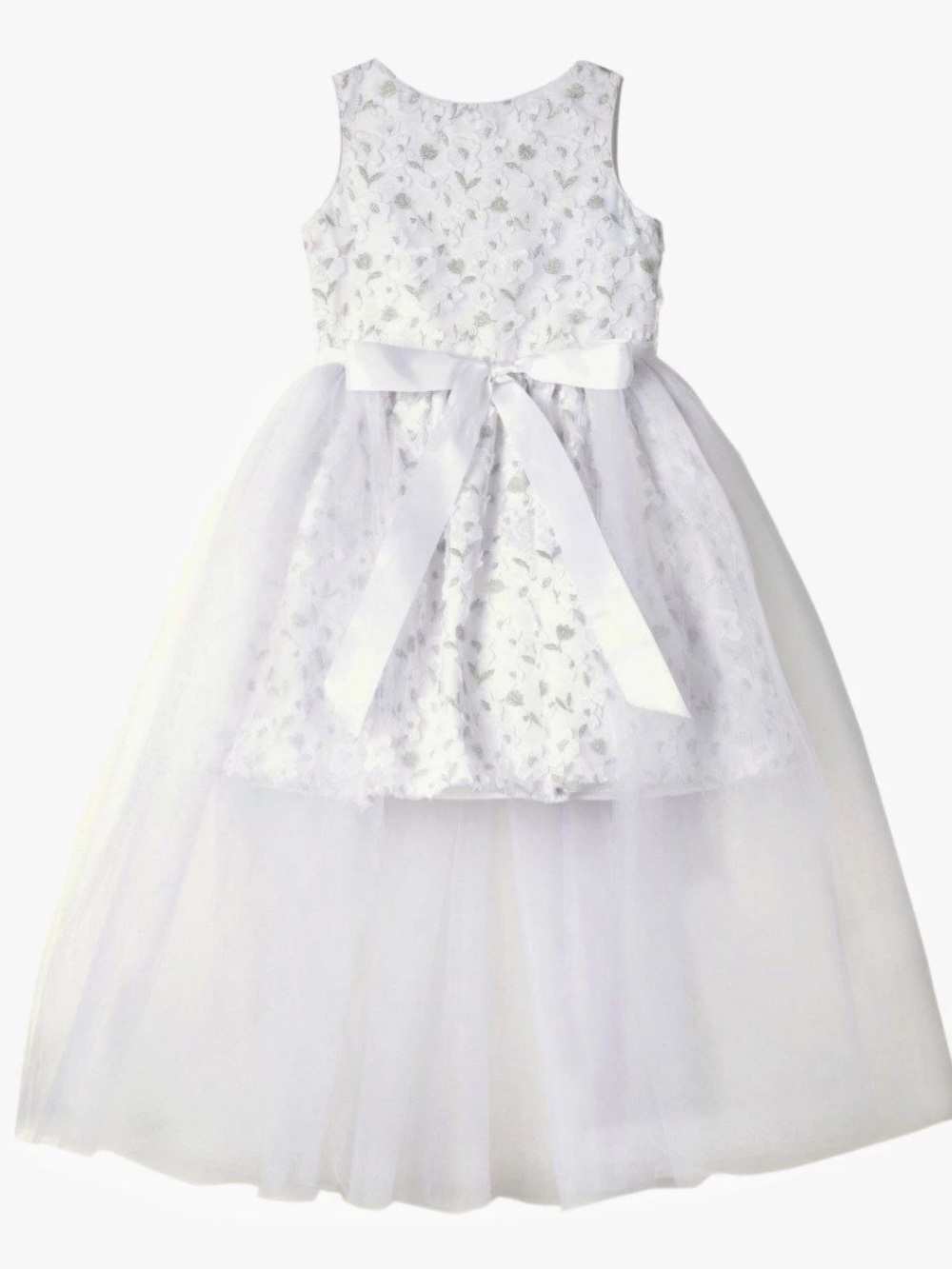 Badgley Mischka White 3D Floral Gown with removable tulle skirt